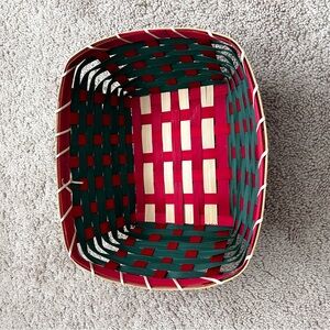 Christmas Woven Green and Red Basket with Santa Hats 10”x9”
